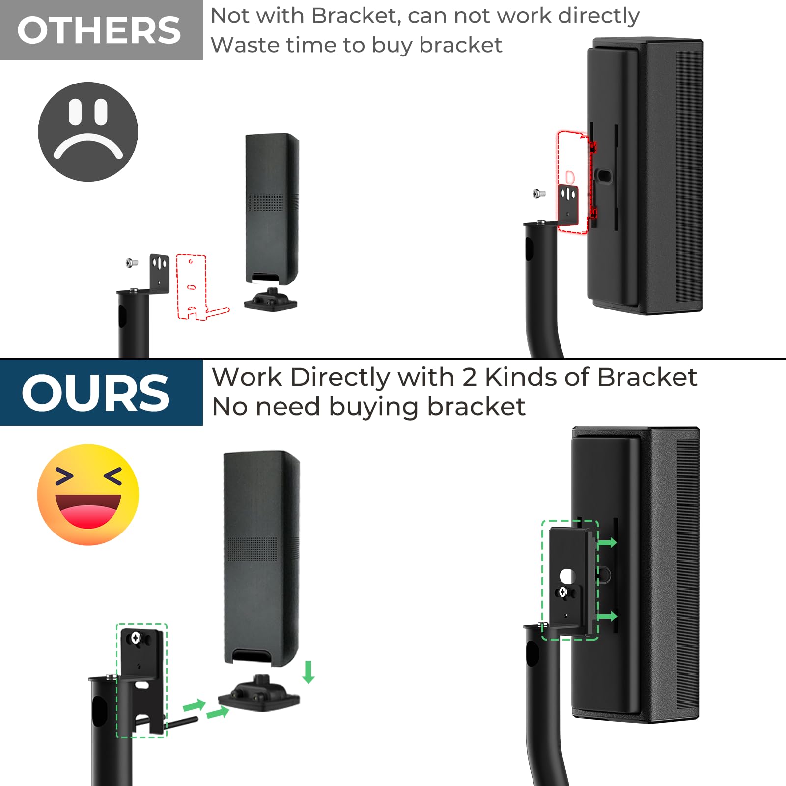 Höhenverstellbarer Ständer für Bose Lautsprecherständer, mit Slideconnect Halterung, für Bose Surround Lautsprecher, Surround 700, OmniJewel Lifestyle 650, CineMate GS Serie II, für OmniJewel