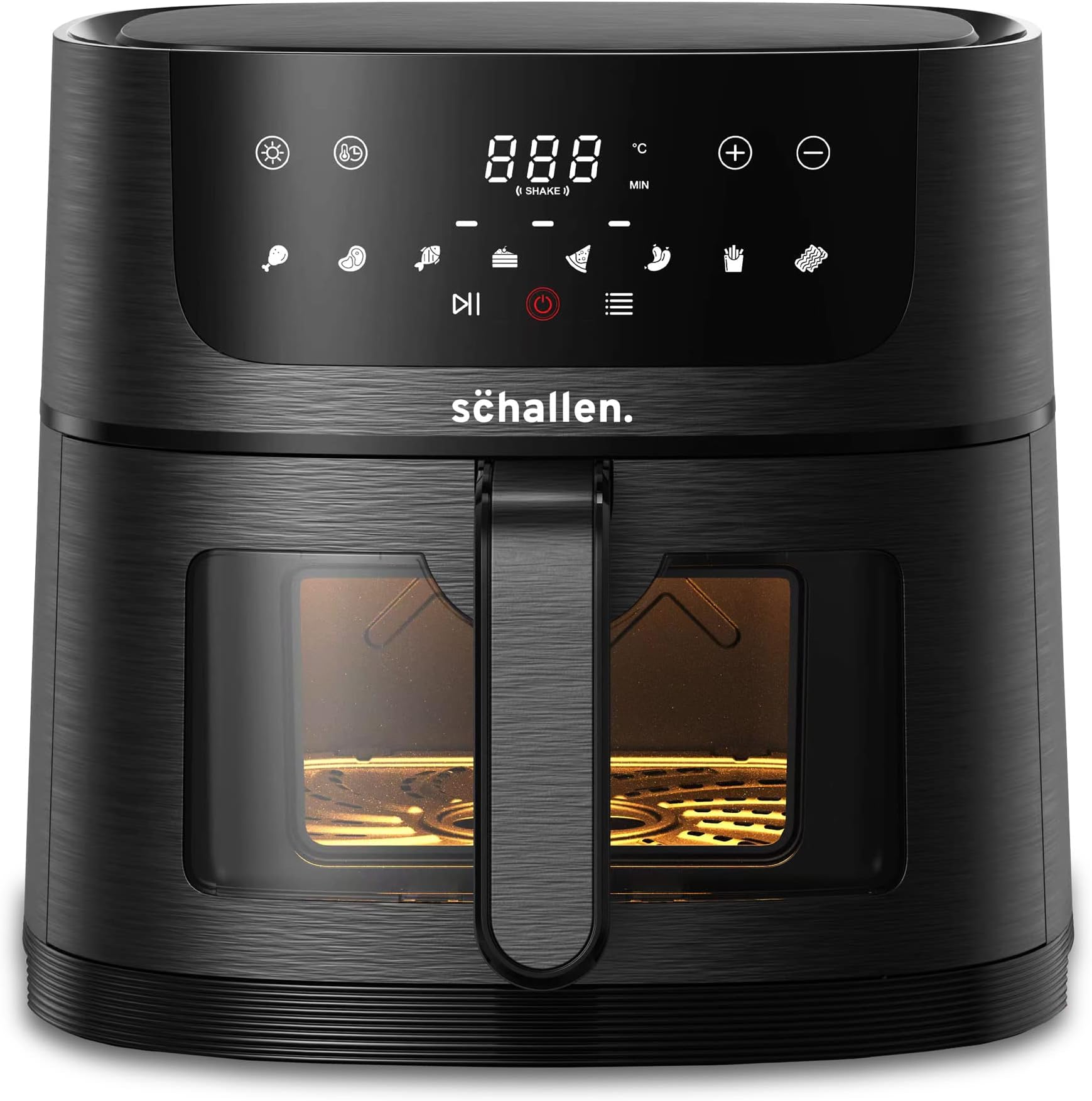 Schallen Digital Air Fryer Healthy Eating Low Fat Large Fast Cooking Machine with Touch Screen, Grill Rack, Adjustable Temperature & 60 Min Timer, Glass Window, Black (4L)