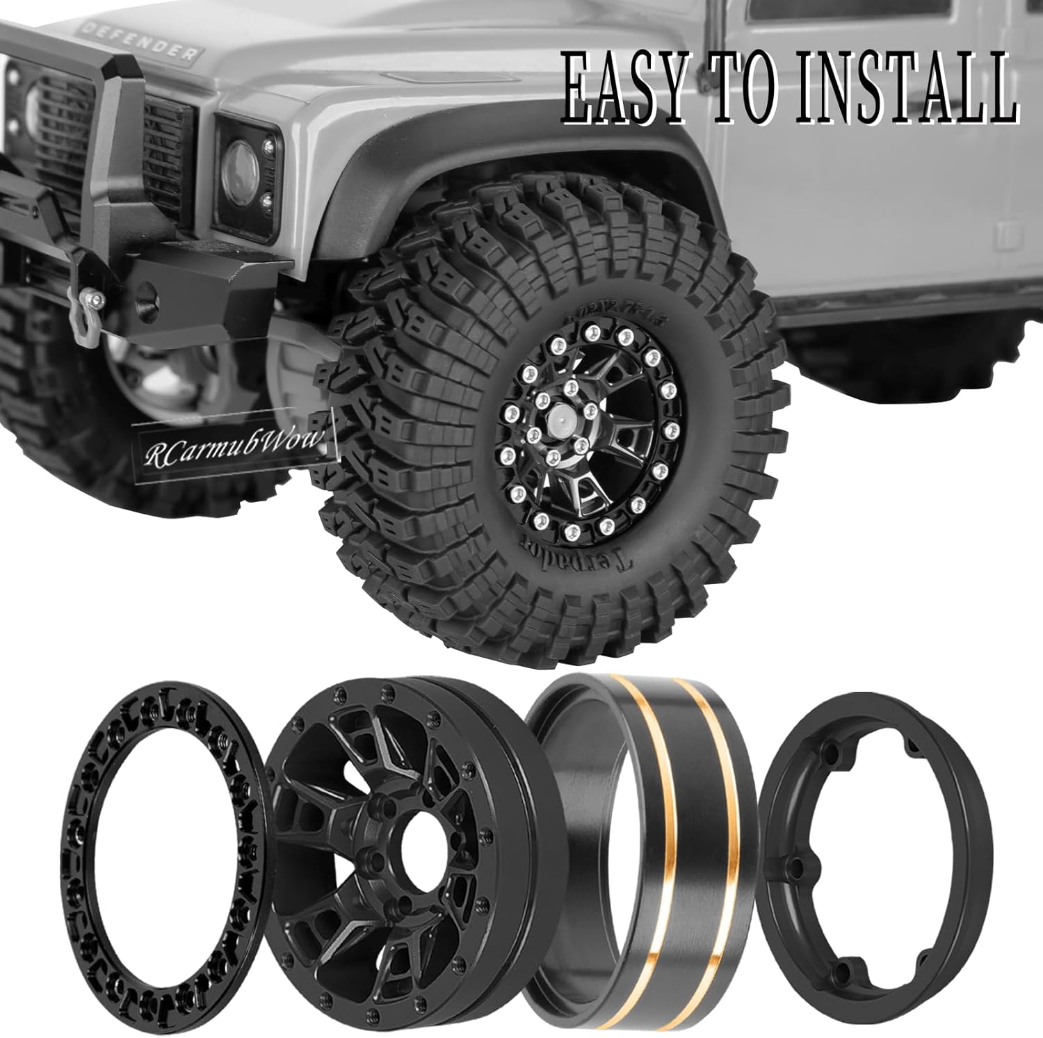 RC 1.3 Beadlock Wheels Single & Dually for 1/18 TRX4M Ascent-18,1/24 SCX24 FCX24 RC Crawler Car,Aluminium & Brass 1.3 Beadlock Rims,4pcs,Black w/Black