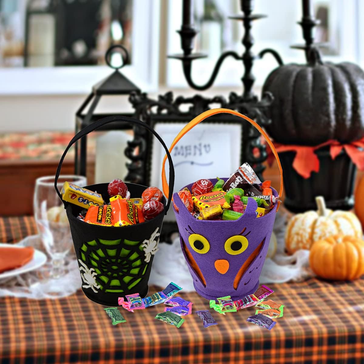 JOYIN 6 Packs 6.5" Candy Felt Holder Buckets with Handle for Trick-or-Treating Bags, Halloween Party Favors, Halloween Snacks, Halloween Goodie Bags, Bucket Decoration, Candy Pails