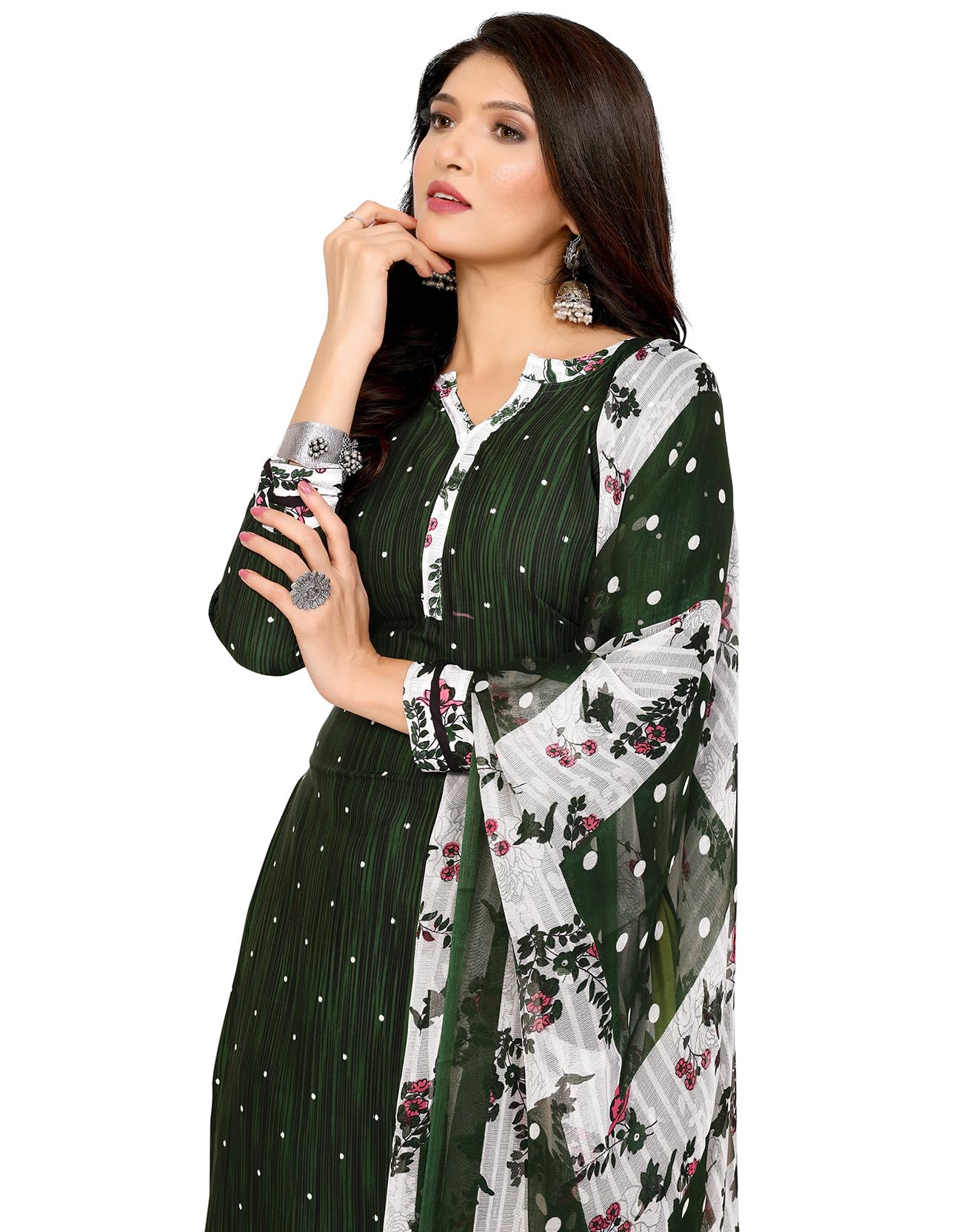 Women's Printed Dress Material - Unstitched Crepe Fabric Kurti, Pants & Dupatta Suit Set (AZ-YS-P4-ABHILASHA GREEN), Free Size-image-41