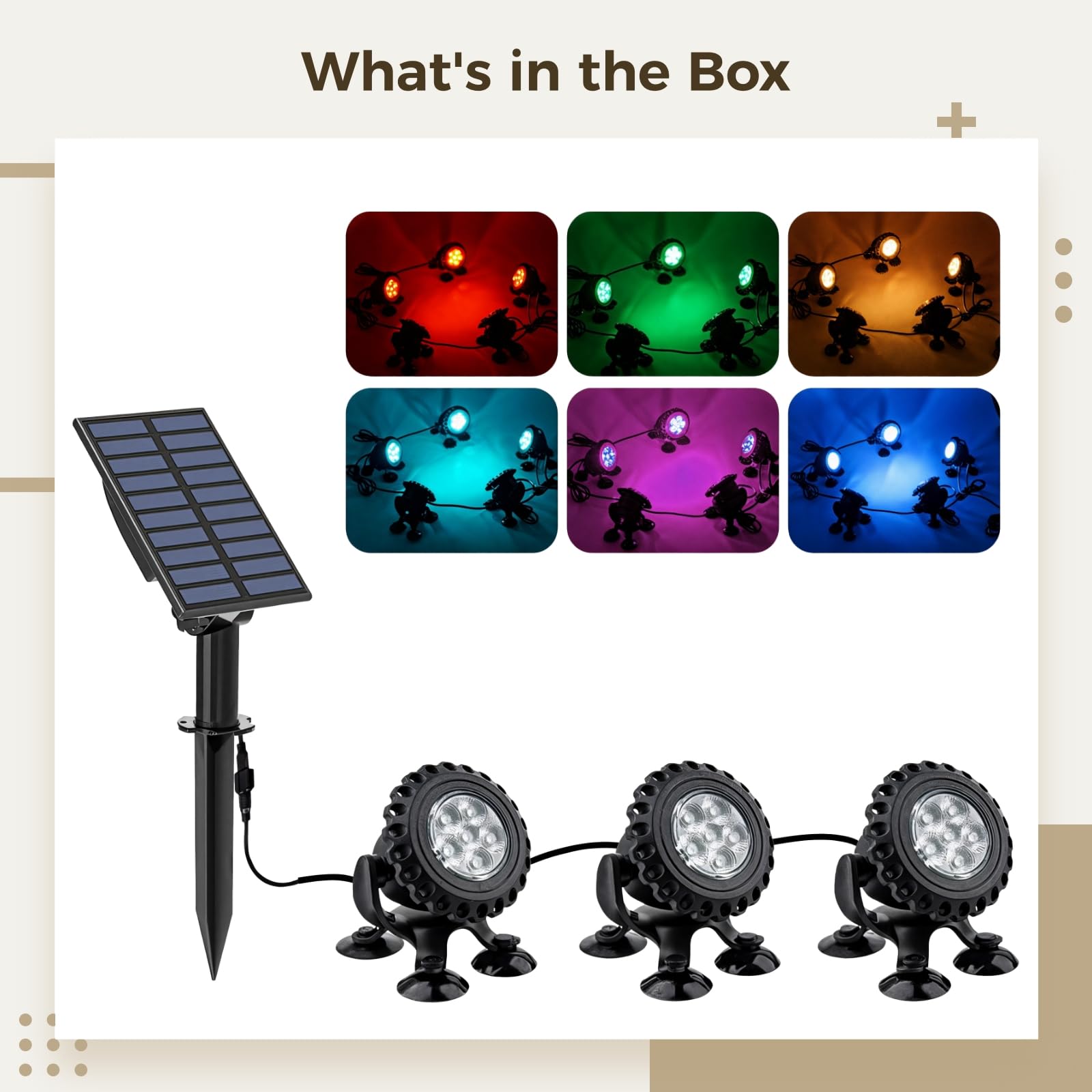 Luces solares RGB cambiantes para estanque, luces LED sumergibles, luces de acuario, IP68 impermeable, ideal para peceras y fuentes, material ABS con instalación de succión