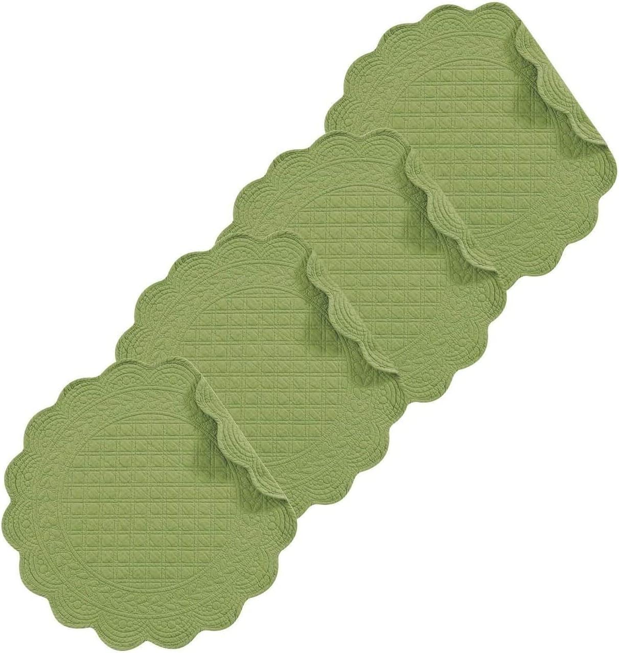 Set of 4 PCS,17" Round Quilted Placemats, Green