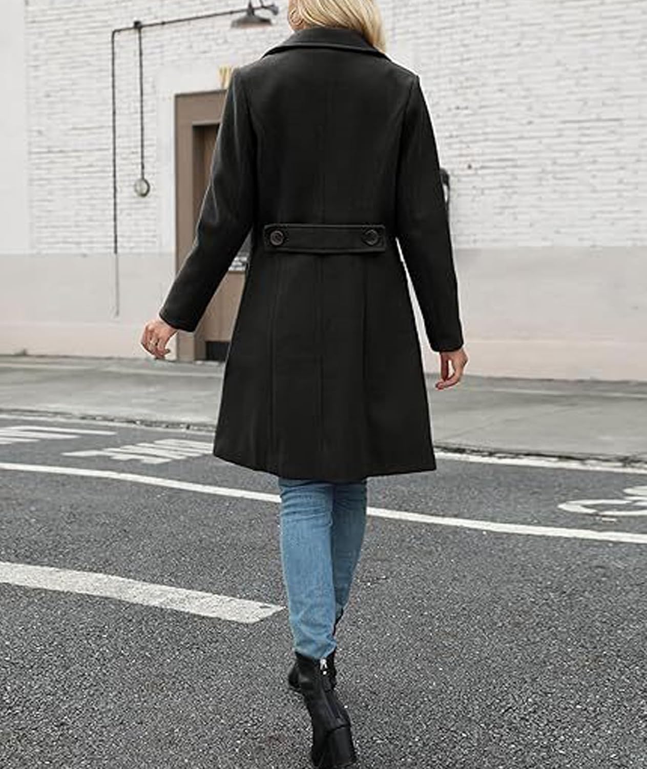 ECDAHICC Women's Winter Overcoat Long Lapel Collar Double-Breasted Midi Peacoat Casual Coat with Pockets - Image 4