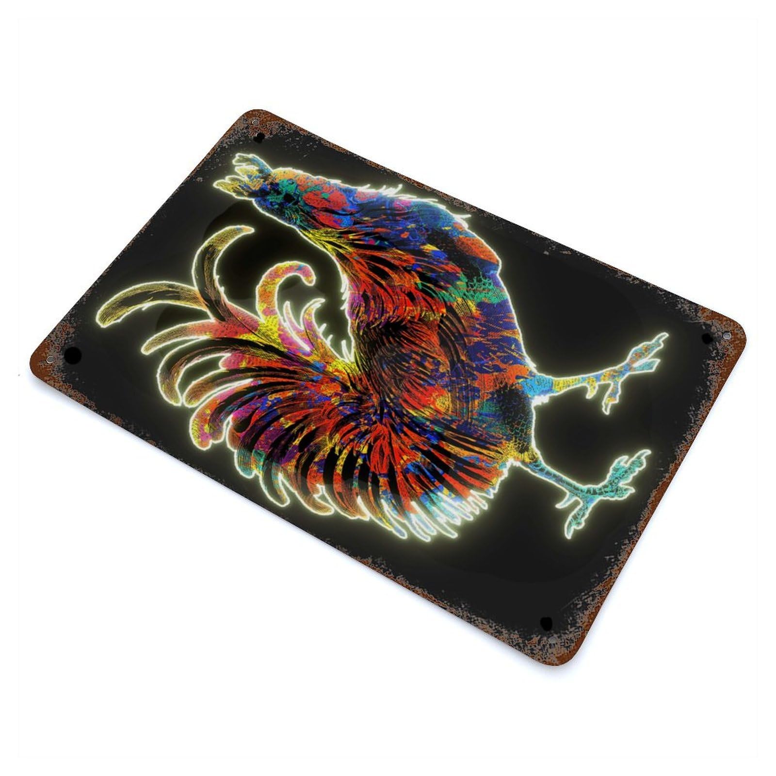 Rooster Weathered Tin Sign 11.8"x7.9", for Garage, Bar And Workshop Decor, Vintage Wall Decor