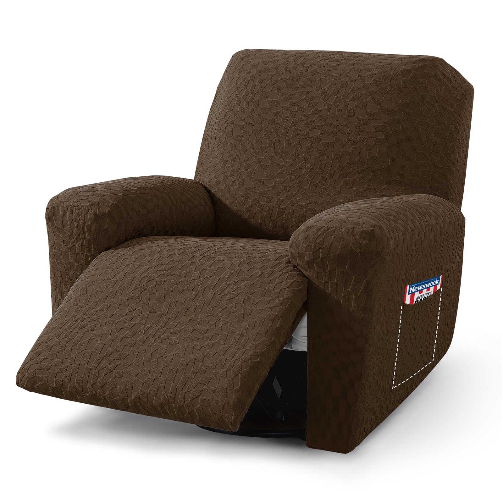 ZNSAYOTX Stretch Recliner Cover 4-Piece (24"-37") Super Soft Recliner Chair Covers with Big Pocket &amp; Anti Slip Ties Stay in Place, Lazy Boy Reclining Slipcover Easy to Put on Off Washable, Coffee