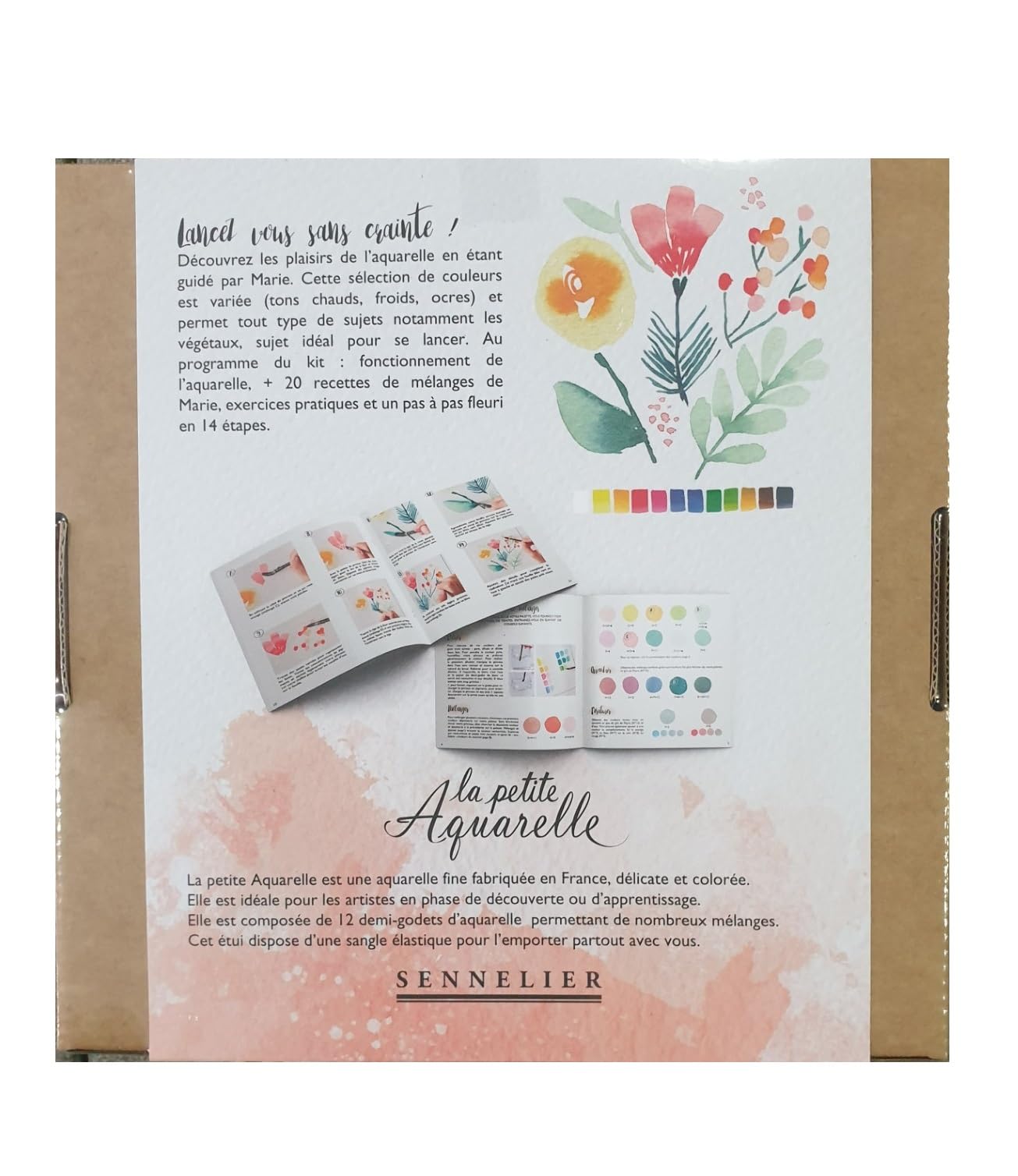 Sennelier Peinture Aquarelle.SET DECOUVERTE - fleuri .kit Marie Boudon et 2 cartes postales