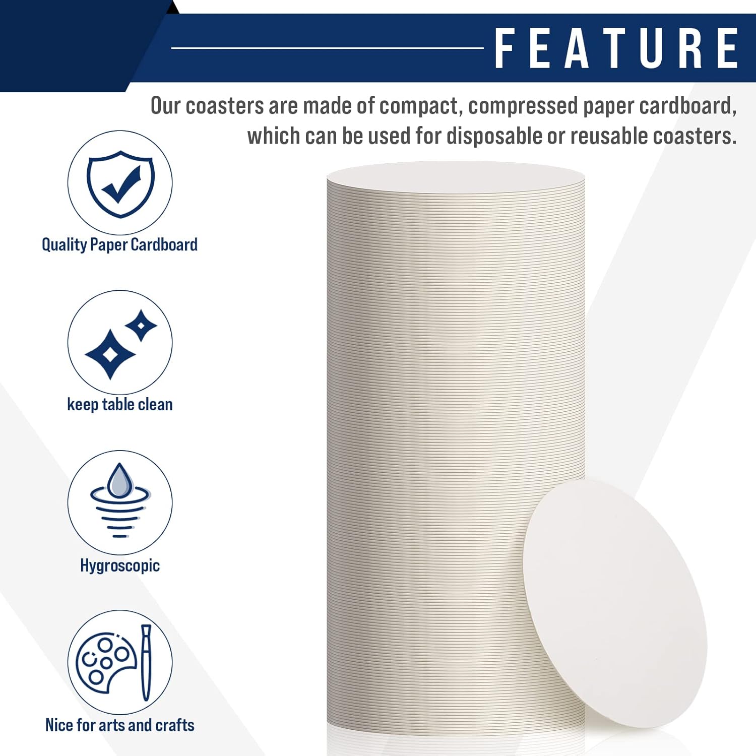 TaoBary 400 Pcs Disposable Paper Coasters Bulk 1MM, 4 Inch Round Cardboard Coasters Blank for Bar Drinks DIY Crafts Arts Wedding (White) - Image 4