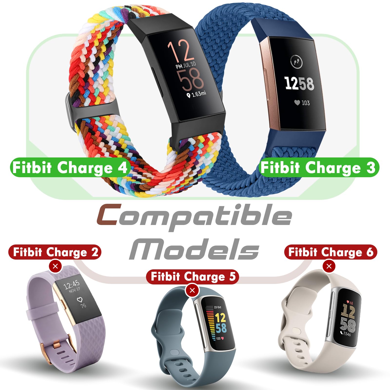 Bcuckood Braided Strap Compatible with Fitbit Charge 4/Charge 3 Straps for Women Men Adjustable Elastic Sport Soft Nylon Replacement Wristband for Fitbit Charge 4/Charge 3/SE - Image 3