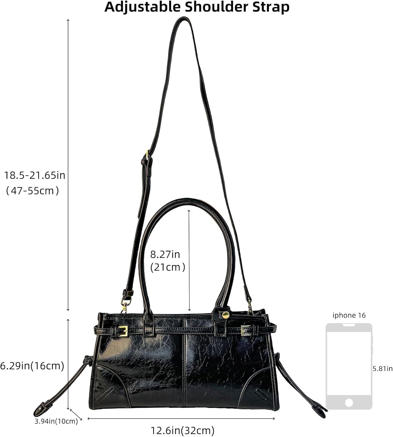 Eiyye Shoulder Bag for Women Black Crossbody Bag with Top Handles Soft Leather Shoulder Purse City Bags for Work Travel Everyday Use - Image 4