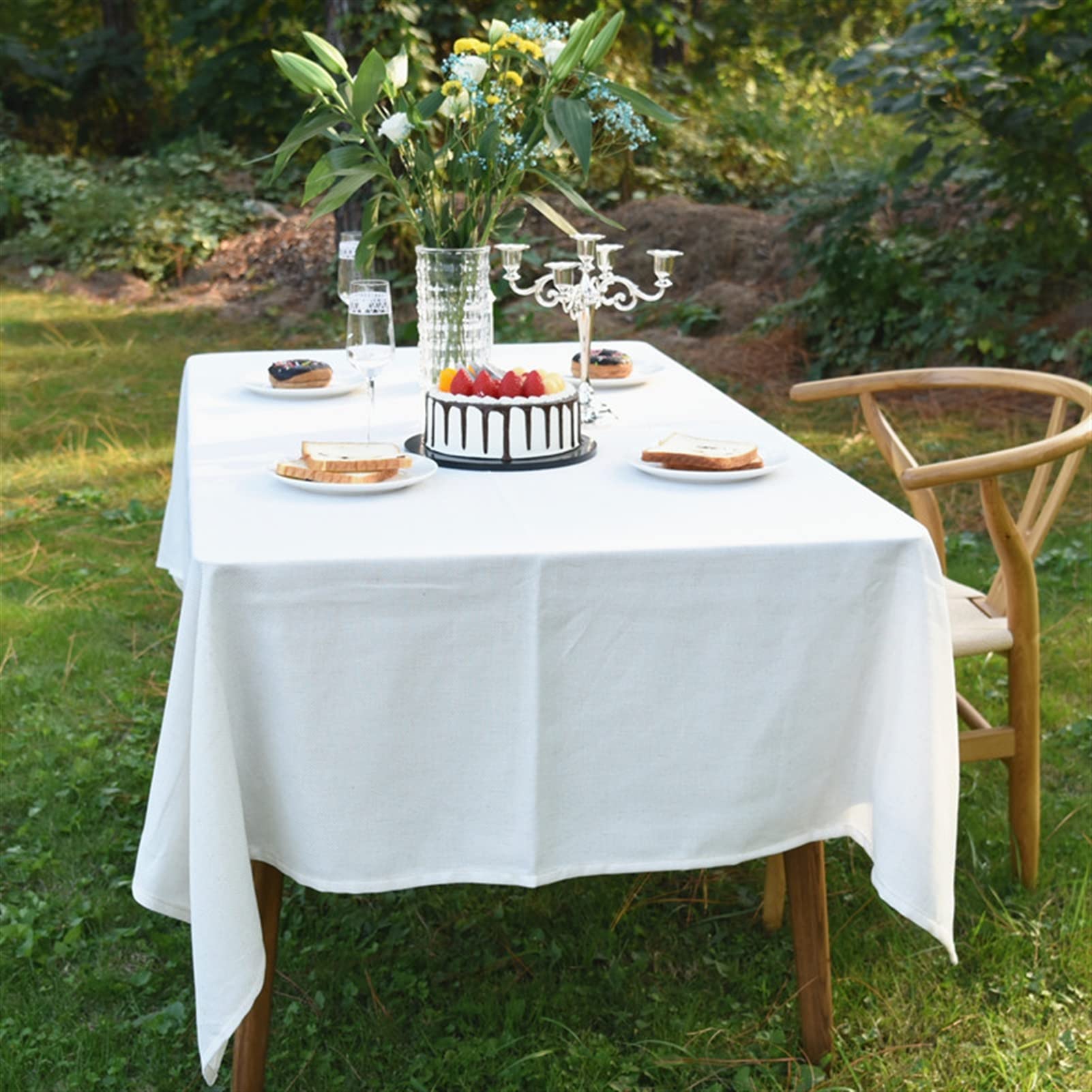 Nappe blanche rectangulaire imperméable et surdimensionnée pour table à manger