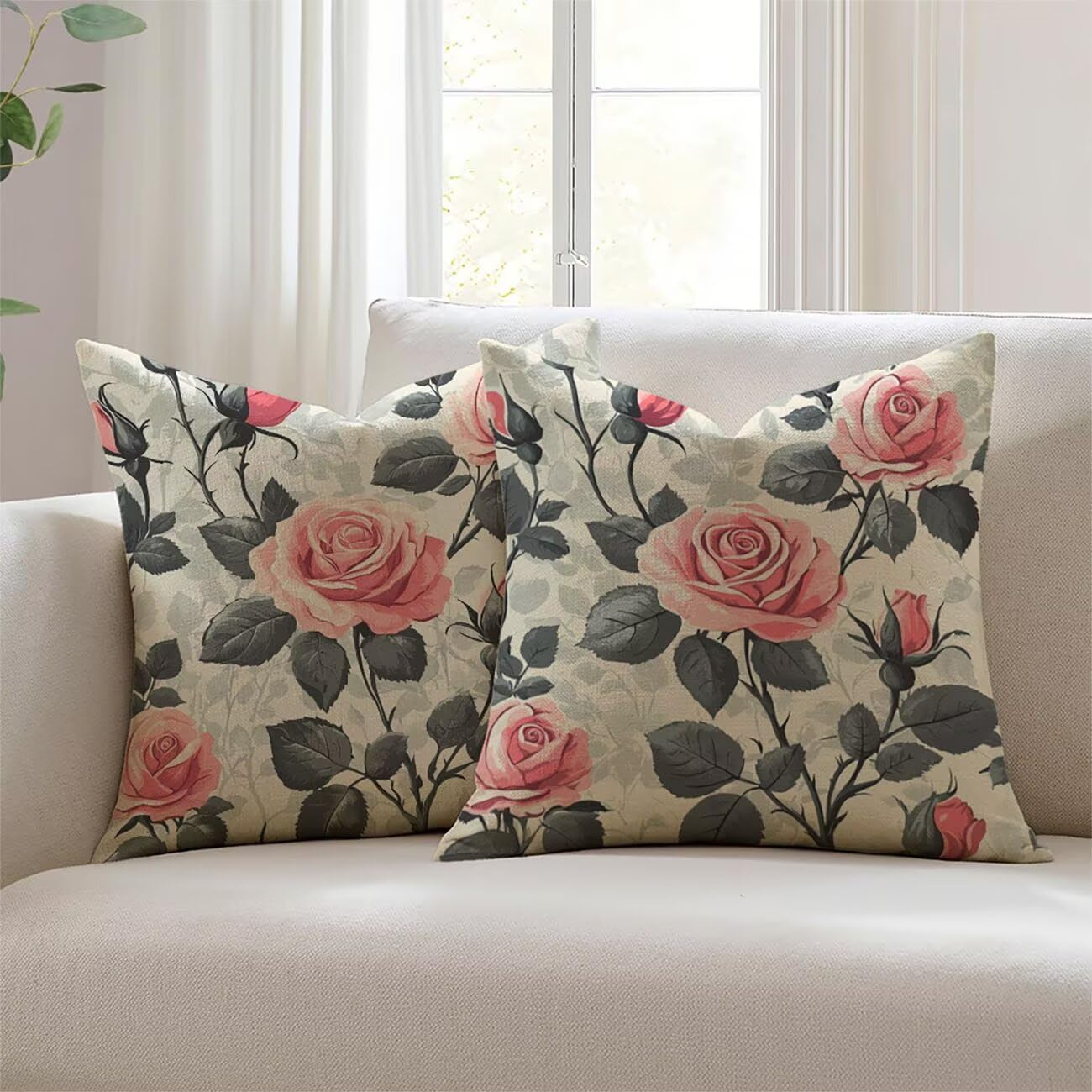 Housses de coussin extérieur fleur pour salon de jardin en lin Lejnlnng