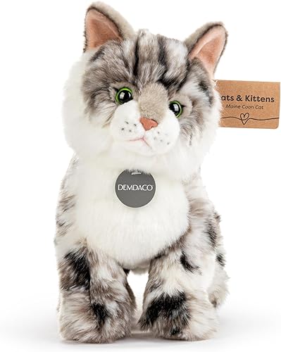 Miniatura 5 de DEMDACO 5004810109 Animalcraft Maine Coon - Gato de peluche suave de poliéster de 13 x 10 pulgadas, color gris y blanco