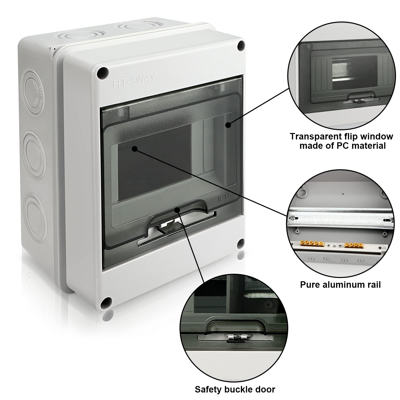 Royouzi Quadro Elettrico Esterno, 5 Moduli Scatola di Derivazione Elettrica da Esterno Stagna, IP65 Centralino da Parete, Scatola Derivazione Esterna per Casa, Officina, Hotel, Parcheggio