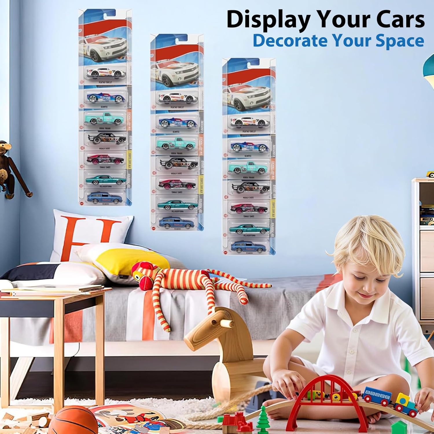 6 Pack Clear Hot-Wheels Storage Display Case, Wall-Mounted Showcase Holds Up to 60 Diecast Cars, Kids Room Organizer with Shatterproof Doors, Space - Saving Wall Display‌ Organizer
