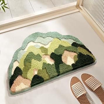 Moss Bathroom Mat, Ultra Soft Floor Mat Leaves Absorbent Shower Rug Moss Bath Rug Non Slip Area Rug for Bedroom Small Washable Carpet, 18 x 27 Inches, Mountain