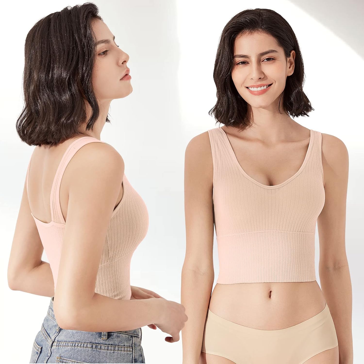 Eleplus 4 Pieces Comfy Cami Bra for Women Crop Top Yoga Bralette Longline Padded Lounge Bra Pack of 4 - Image 4