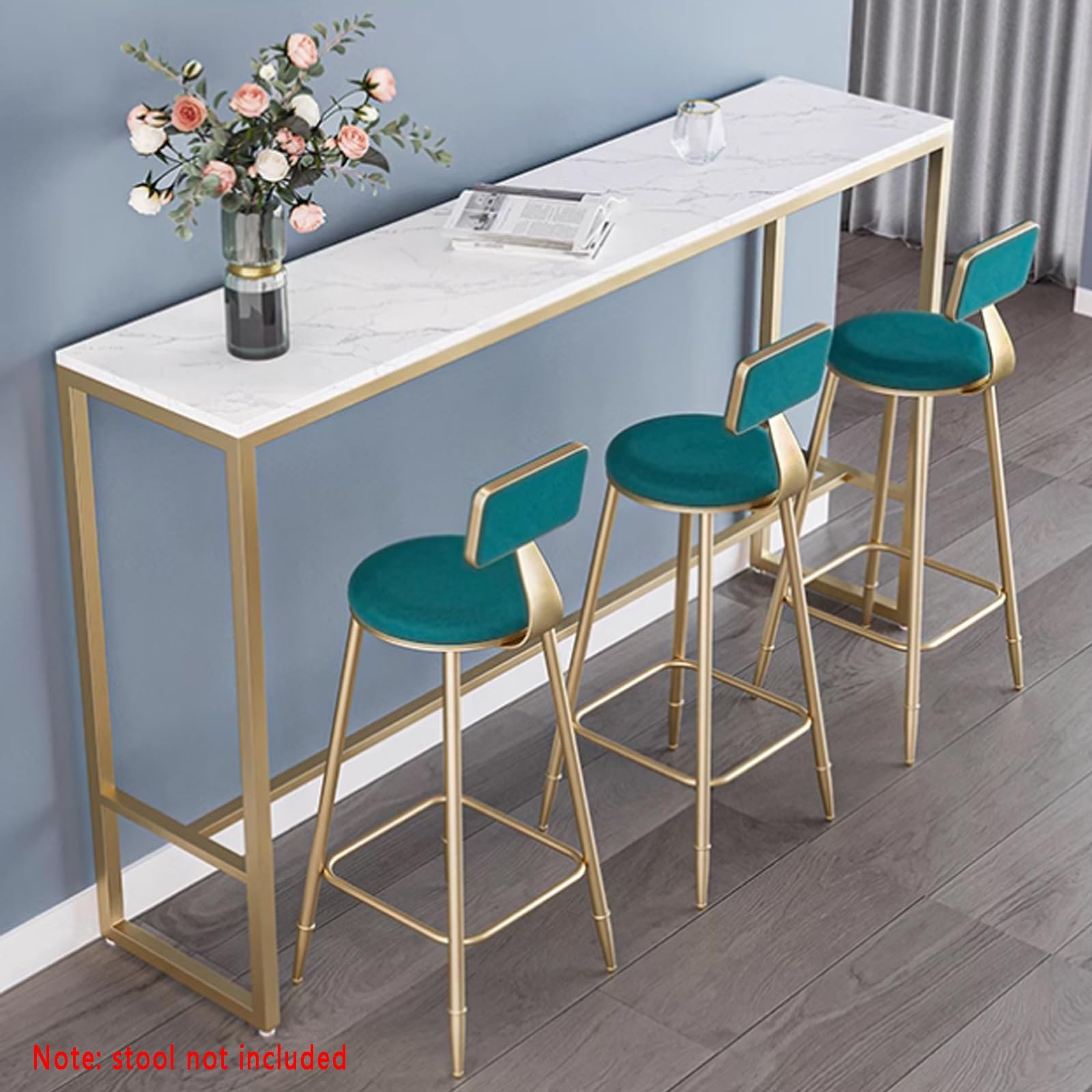 Table de bar industrielle moderne avec base en métal, parfaite pour les petits espaces, la cuisine ou l'extérieur, table de comptoir avec tables d'appoint blanches 140 cm x 40 cm x 80 cm