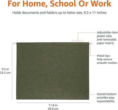 Miniatura 7 de Yaxa Basics Carpetas organizadoras colgantes para archivar eficientemente, resistentes, pestañas ajustables, tamaño carta, paquete de 25