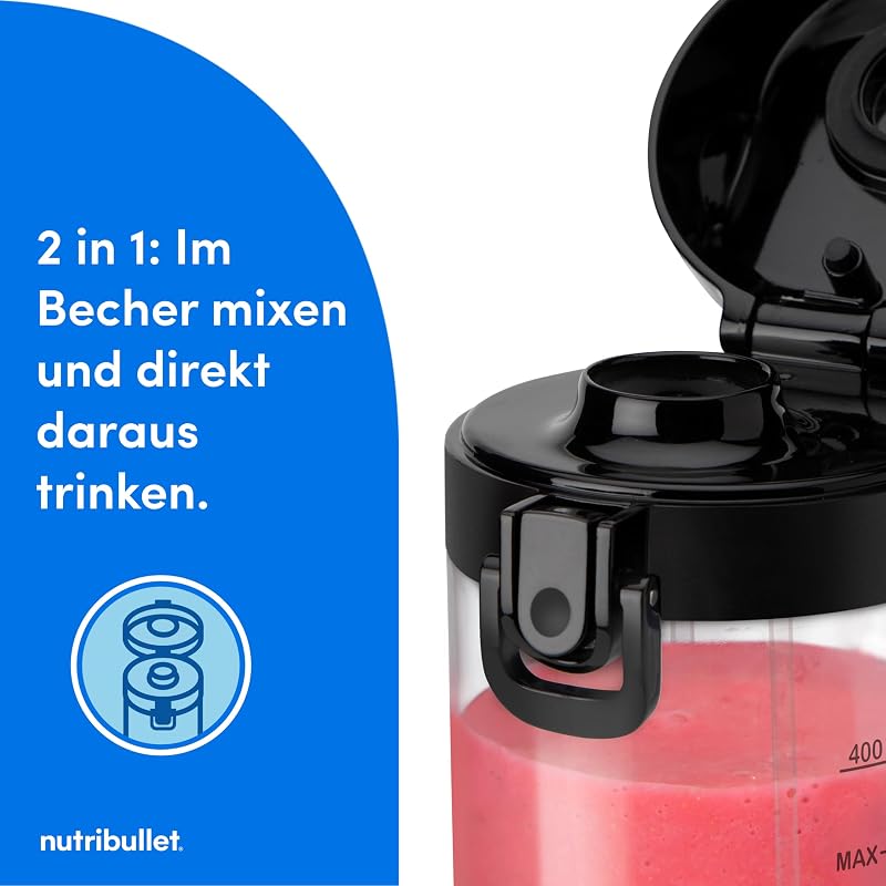 NutriBullet Portable 475ml Smoothie Maker Wireless Akkumulátoros Mini Mixer Fekete