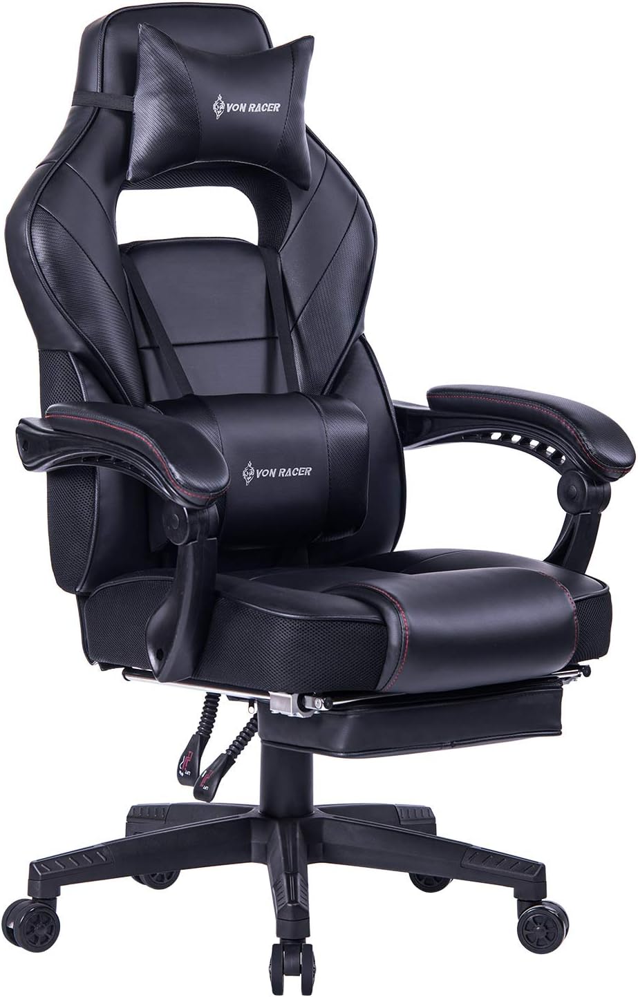 Massage Reclining Gaming Chair - Ergonomic High-Back Racing Computer Desk Office Chair with Retractable Footrest and Adjustable Lumbar Cushion (Black)