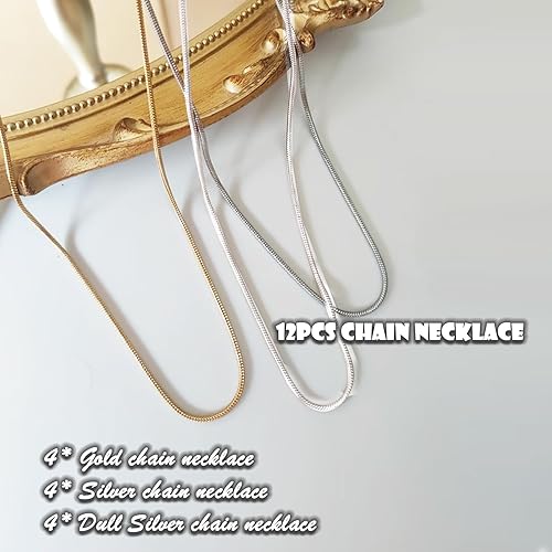 Miniatura 8 de EuTengHao Paquete de 12 cadenas de collar chapadas en plata, cadenas de serpiente a granel para fabricación de joyas, manualidades, 0.472 in (18