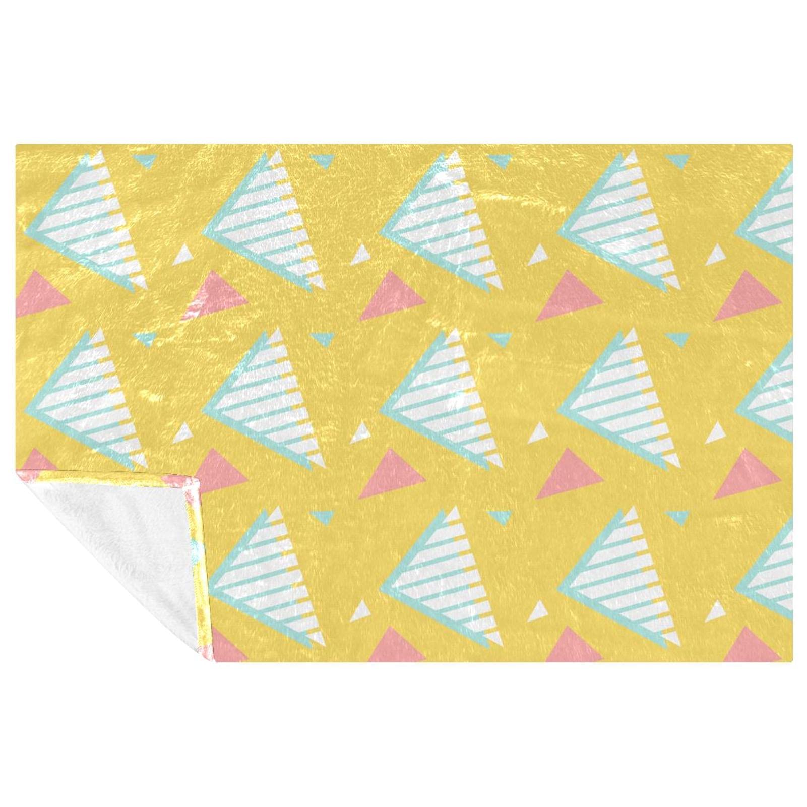 Couverture chaude Memphis plaid doux thermique motif triangles jaune 150x100