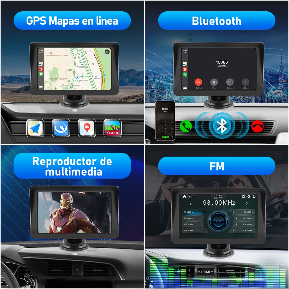 AWESAFE 7”Pantalla de Coche CarPlay/Android Auto/MirrorLink Inalámbrico para Coche, Reproductor de Coche Pantalla Tactíl Admite Bluetooth/SIRI/Asistencia de Voz/Sin Instalación