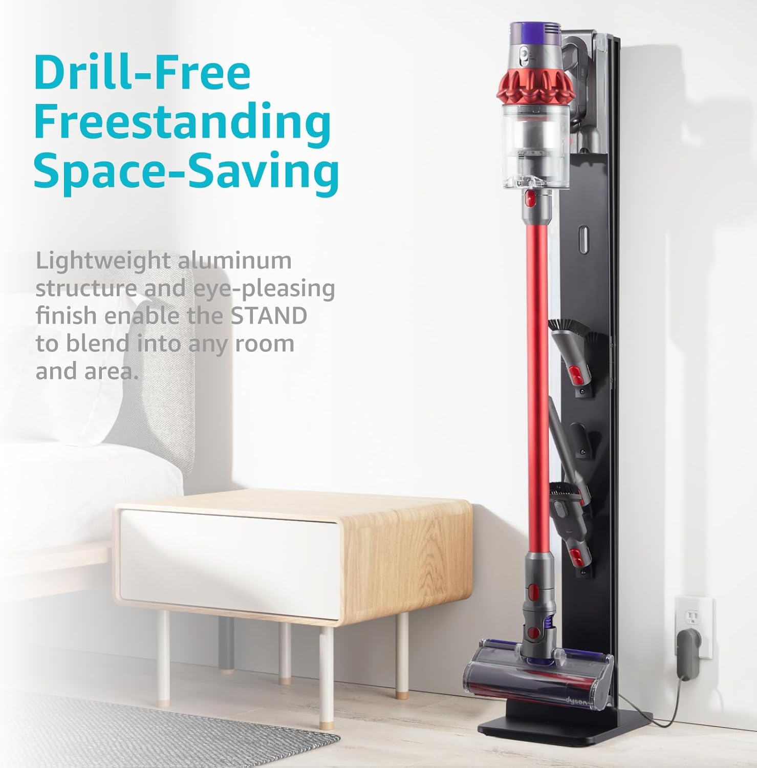 Vacuum Cleaner Stand, Compatible with Cordless Vacuums Dyson Gen5 V15 V12 V11 V10 V8 V7 V6, Floor Vacuum Accessory Holder with 4 Hooks, Metal Storage Bracket Organizer, Black