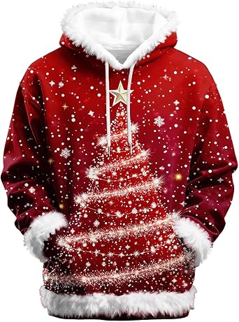Unisex 3D Ugly Christmas Sweatshirt Kangaroo Pocket Hoodies Pullover