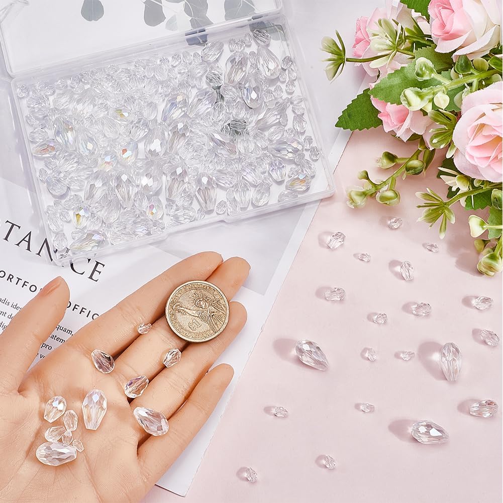 SUNNYCLUE 1 Box 280Pcs Teardrop Crystal Glass Beads Teardrop Crystal Glass Beads Bulk Small Shiny Faceted Drop Shaped Transparent Beads for Bracelets Beading Necklaces Making Supplies Fits Women Adult - Image 3