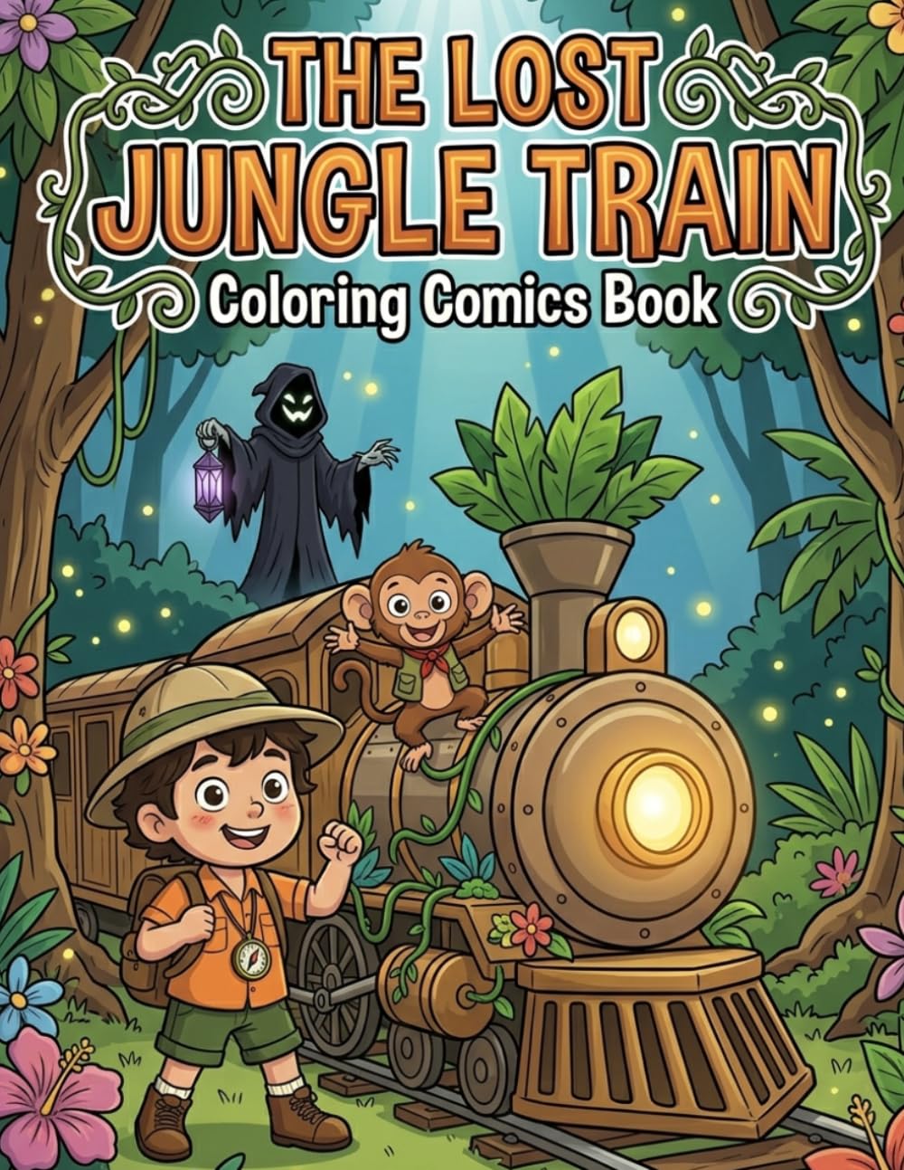 The Lost Jungle Train: A Coloring Comics Book for children and adults: An Epic Adventure Coloring Book for Kids and adults | 50 Comic Scenes to Color | Noah, Bongo & the Magical Train
