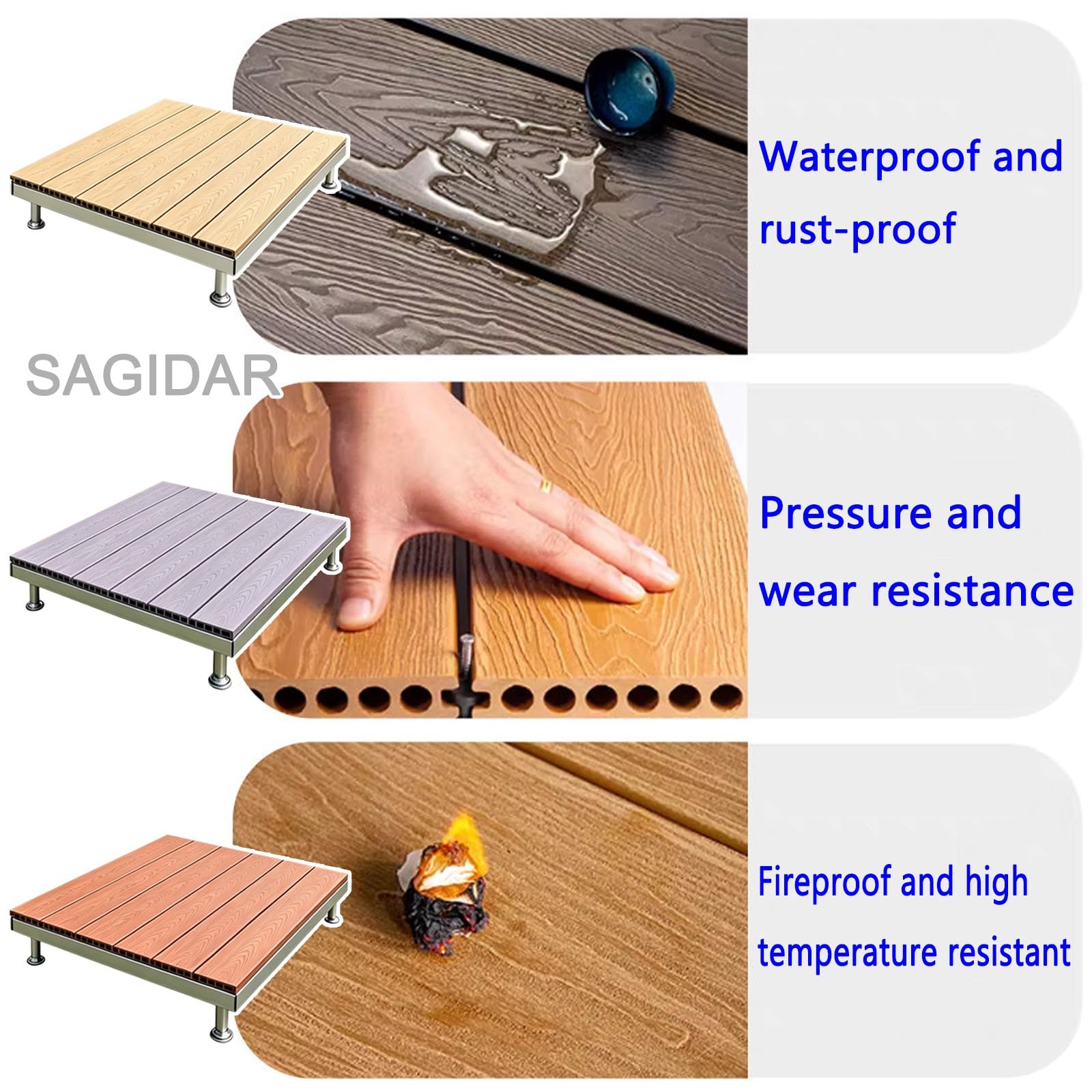 84x84cm Piattaforma Galleggiante For Esterni Modulare In Legno Composito