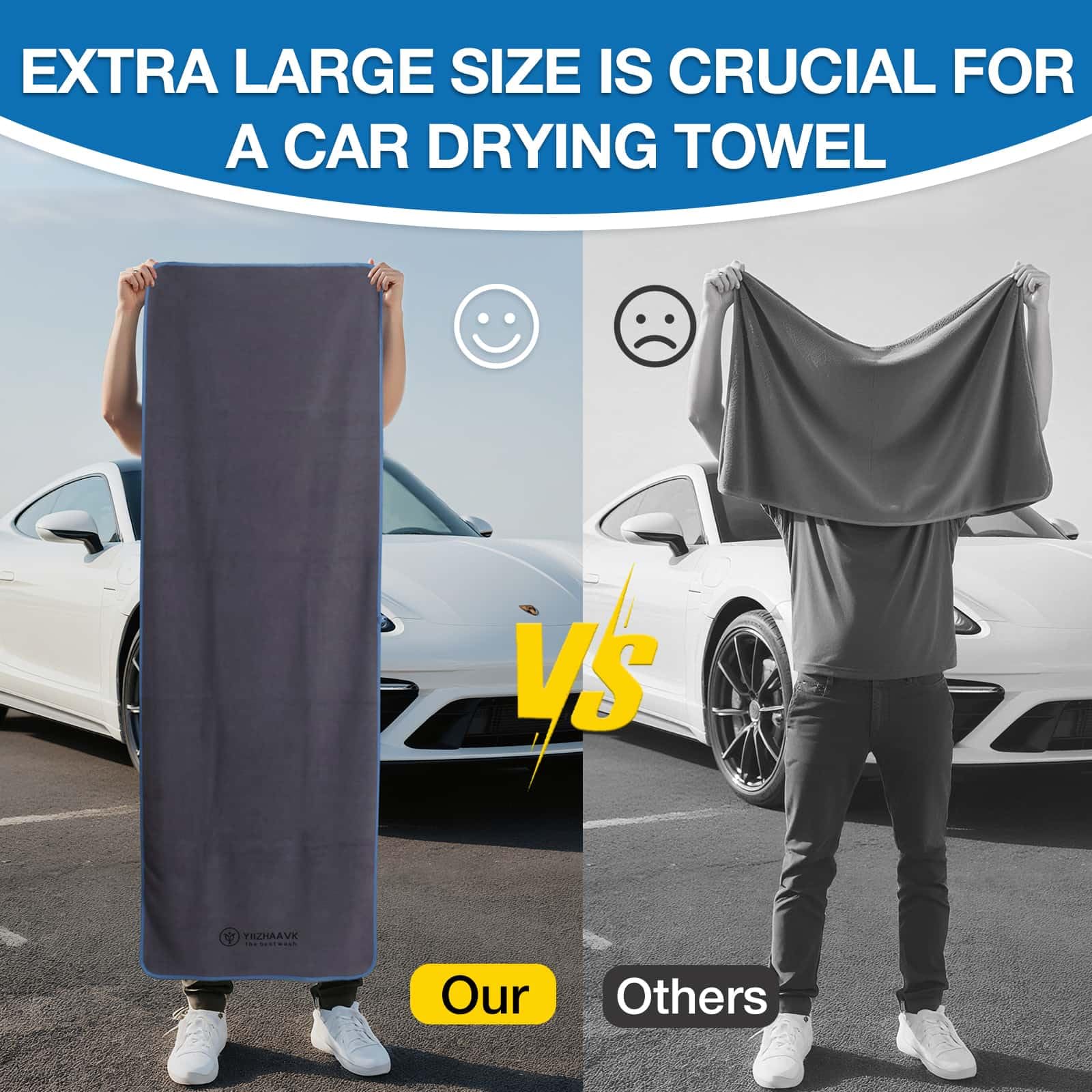 Toalla de microfibra extra grande de 71 x 24 pulgadas para coche, paño de lavado ultra absorbente, diseñado específicamente para coches de secado rápido, sin desprendimiento, sin rayas