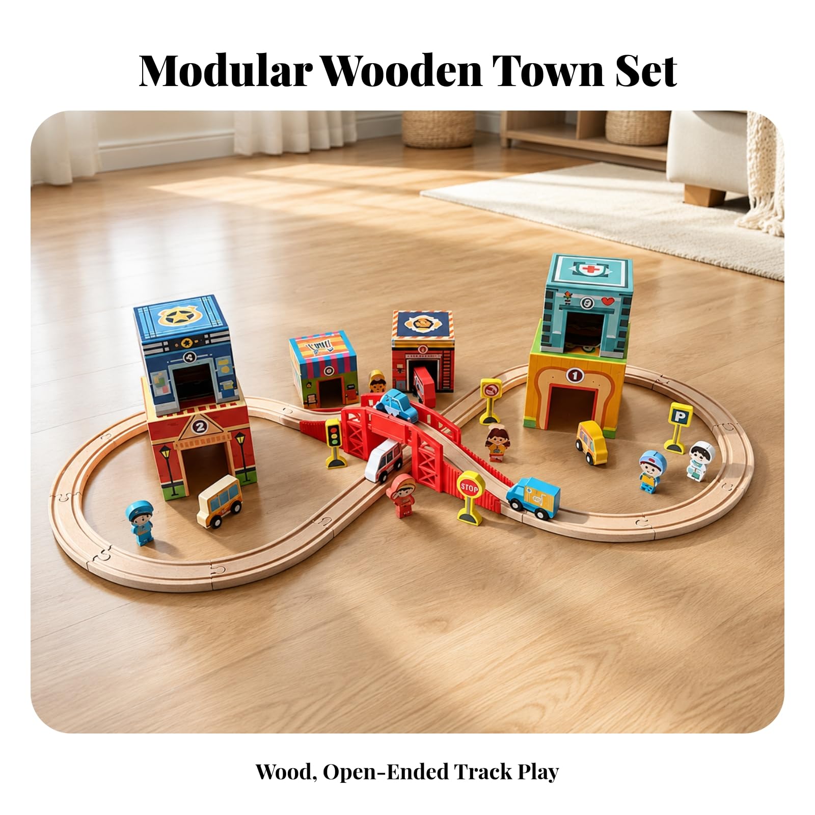 Set Juego Transporte para Apilar Compacto, Juguete Tráfico Apilable con Edificios Dibujados, Interactivo, Set Tráfico Infantil con Vehículos y Señales