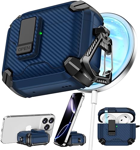 Miniatura 23 de Compatible con AirPods de 4ª generación, Funda Magnética con Bloqueo Automático, Soporte para Teléfono y Kit de Limpieza, Compatible con Funda