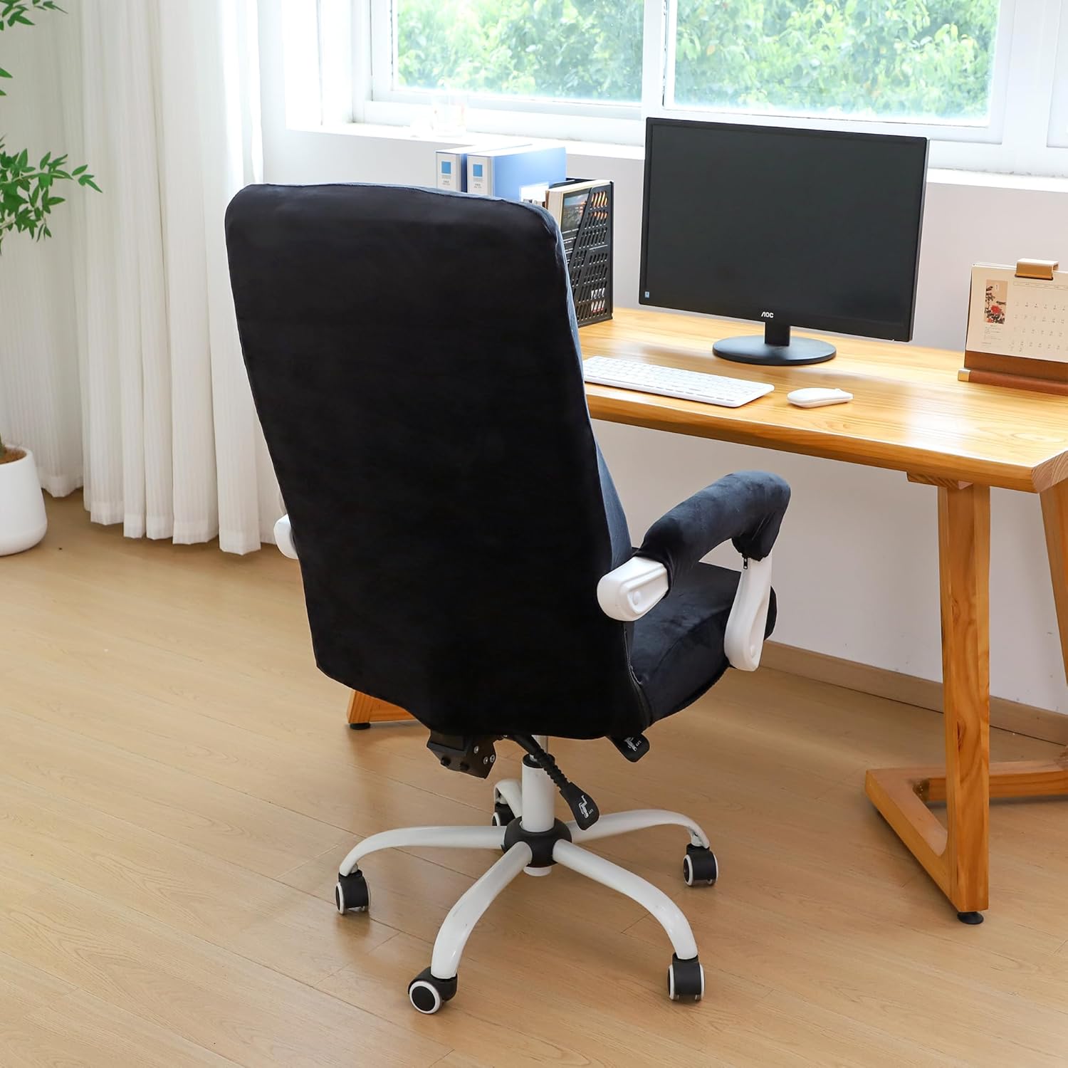 FORCHEER Office Chair Cover with Armrest Cover Black Velvet Stretch Computer Chair Covers with Arm Reat Slipcovers Large Washable