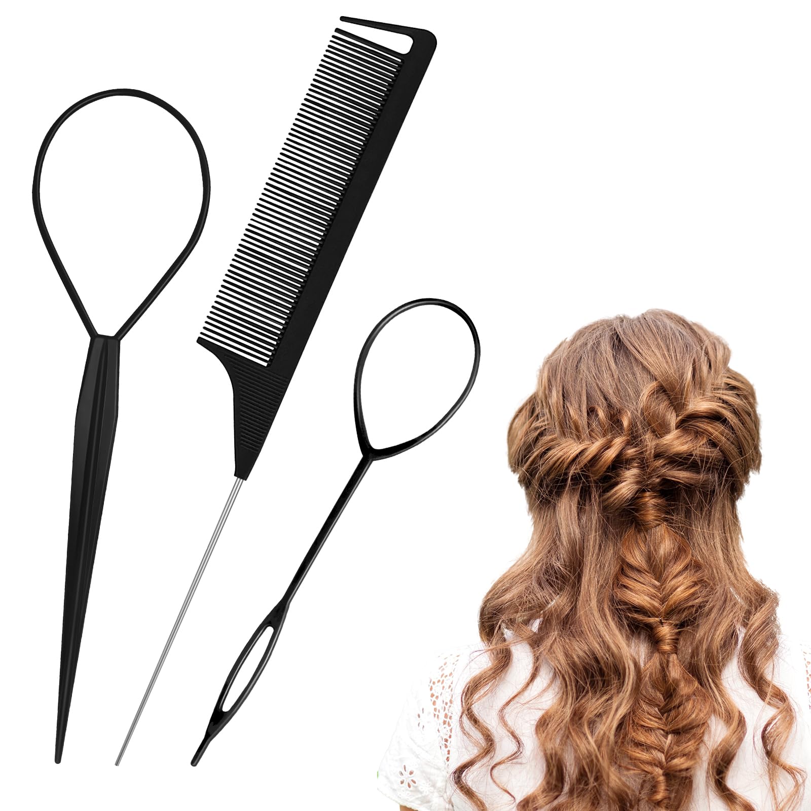 Wosyoodo 3 Stück Haarstyling-Set für Frauen und Mädchen, Set Frisurenhilfe, Haar Tail Twister, Haarflechtwerkzeuge für DIY Frisuren, Frisurenhilfe, Für Frauen, Mädchen