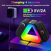 Vista 2 de Base de carga para controladores Switch2 Joy-Cons, estación de carga de 4 puertos con 7 modos de luz RGB, carga rápida para Nintendo Switch2