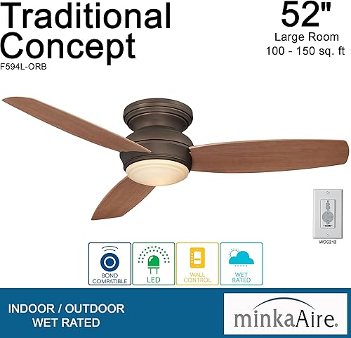 Miniatura 10 de Minka-Aire F593L-PW Tradtional Concept Ventilador de techo empotrado de 44 pulgadas con luz LED integrada de 14 W en acabado de peltre