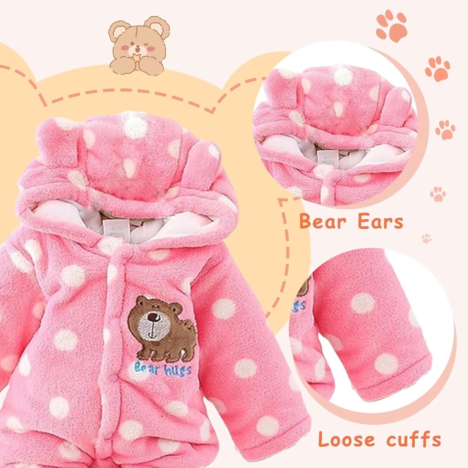 Baby Snowsuit Infant Winter Cozy Fleece Jumpsuit Cute Bear Hooded Footies Toddler Girls Boys Thicken Soft Outfit - Image 3
