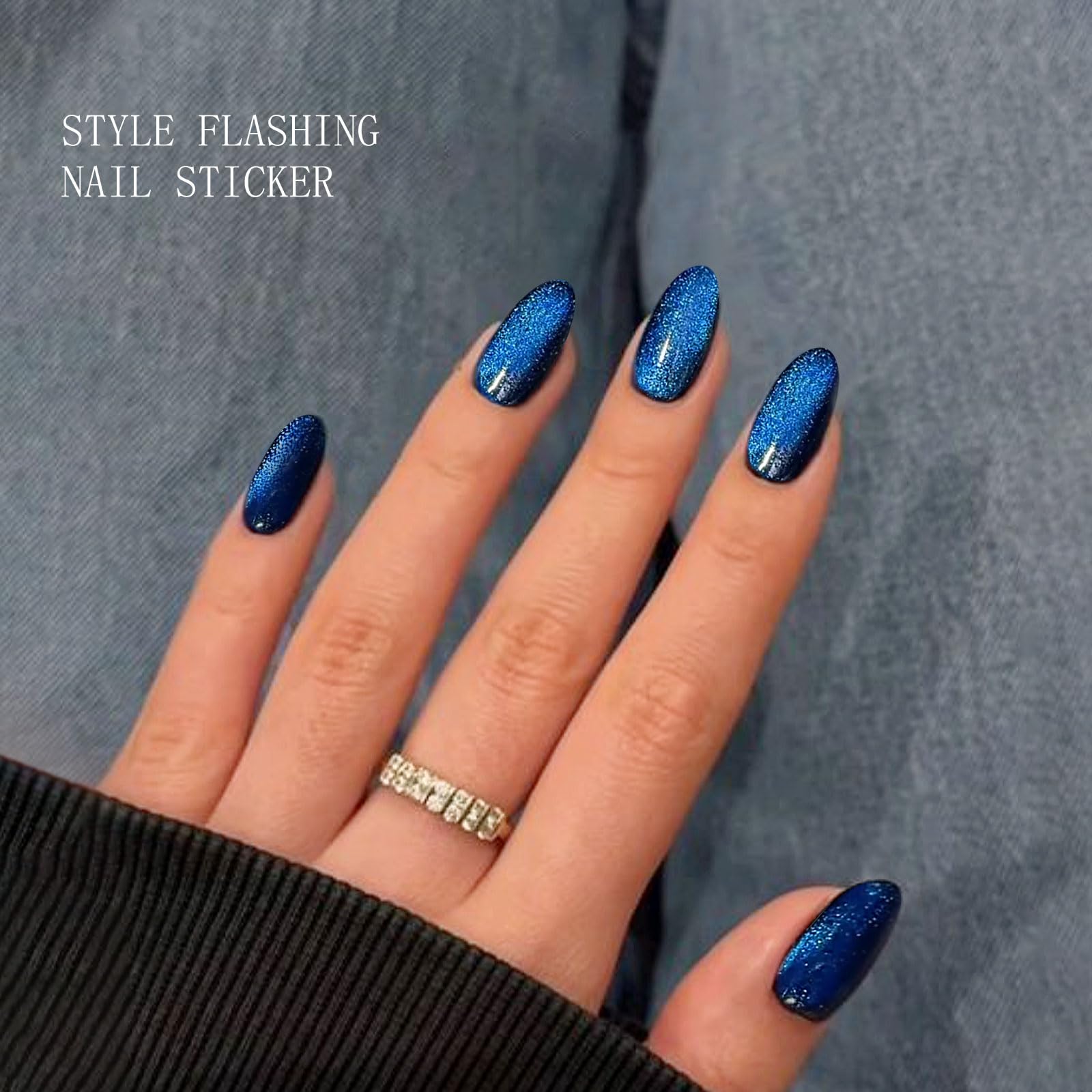 JMEOWIO Gel Nail Stickers Dark Blue Cat Eye Semi Cured Gel Nail Strips Wraps UV/LED Nails Art Design Decoration Accessories - Image 3