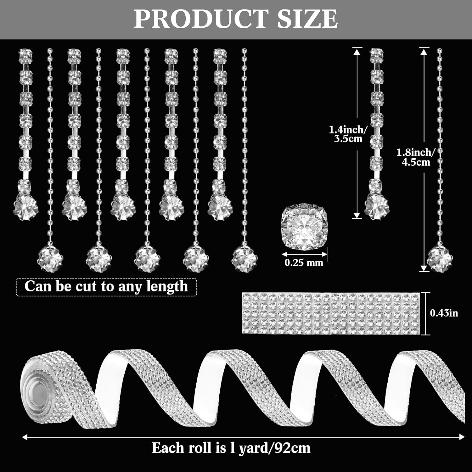 Suncalla 6 Pcs Rhinestone Fringe Trims and Self Adhesive Rhinestone Ribbons Bling Strip Tapes Crystal Diamond Tassel Chain for Sewing Crafts DIY Clothing Wedding Dress Accessories (Diamond Tassel)