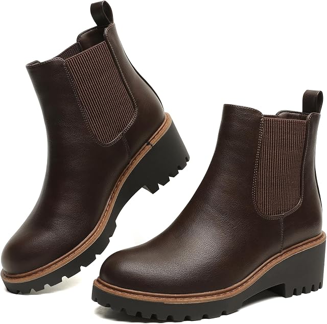 Women's Wedge Chelsea Boots Elastic Platform Lug Sole Slip on Ankle Booties