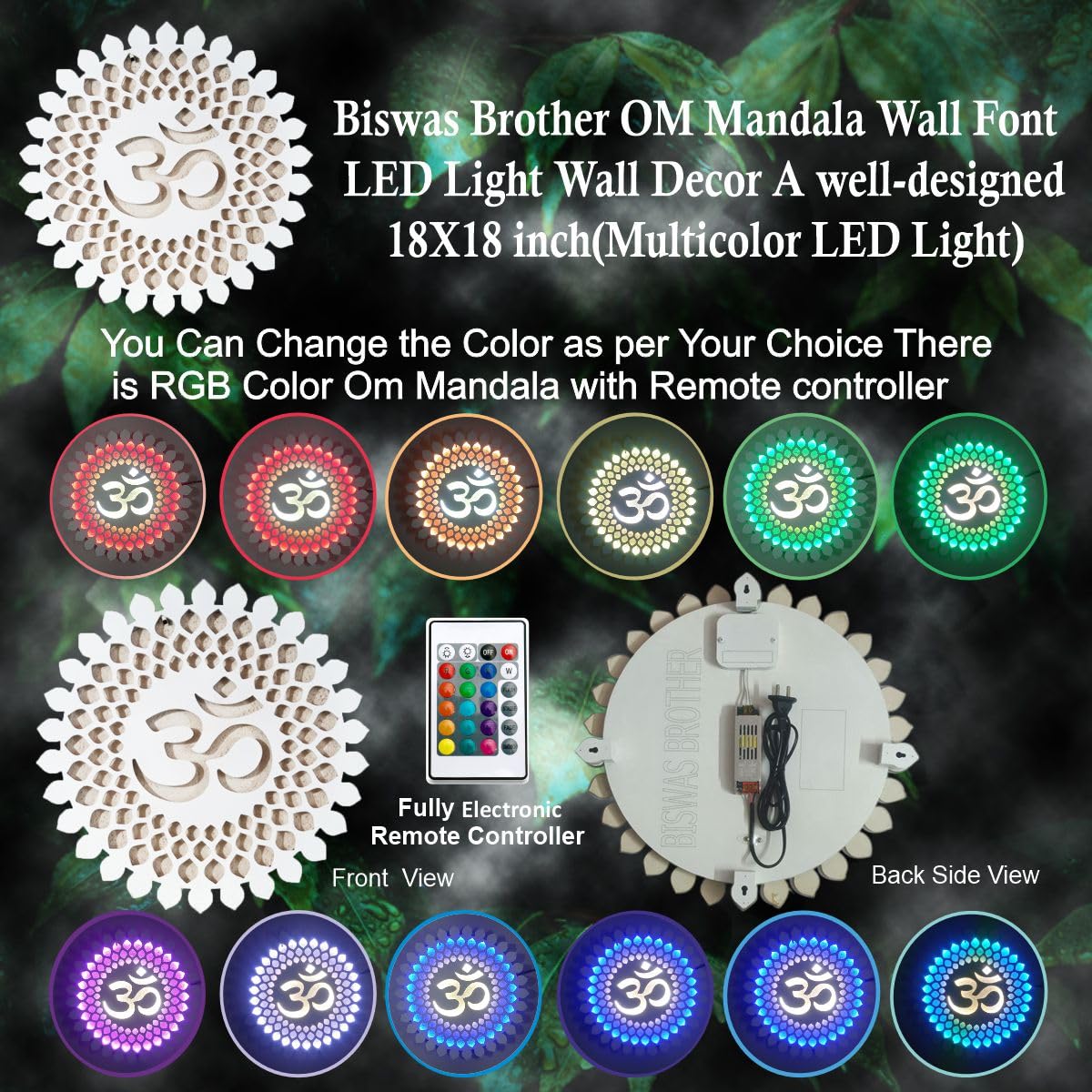 BISWAS BROTHER Om Mandala Multicolor Changing led lights Wall Back Lit Wall Décor18x18 inch.(Remote Control) A well-designed 2
