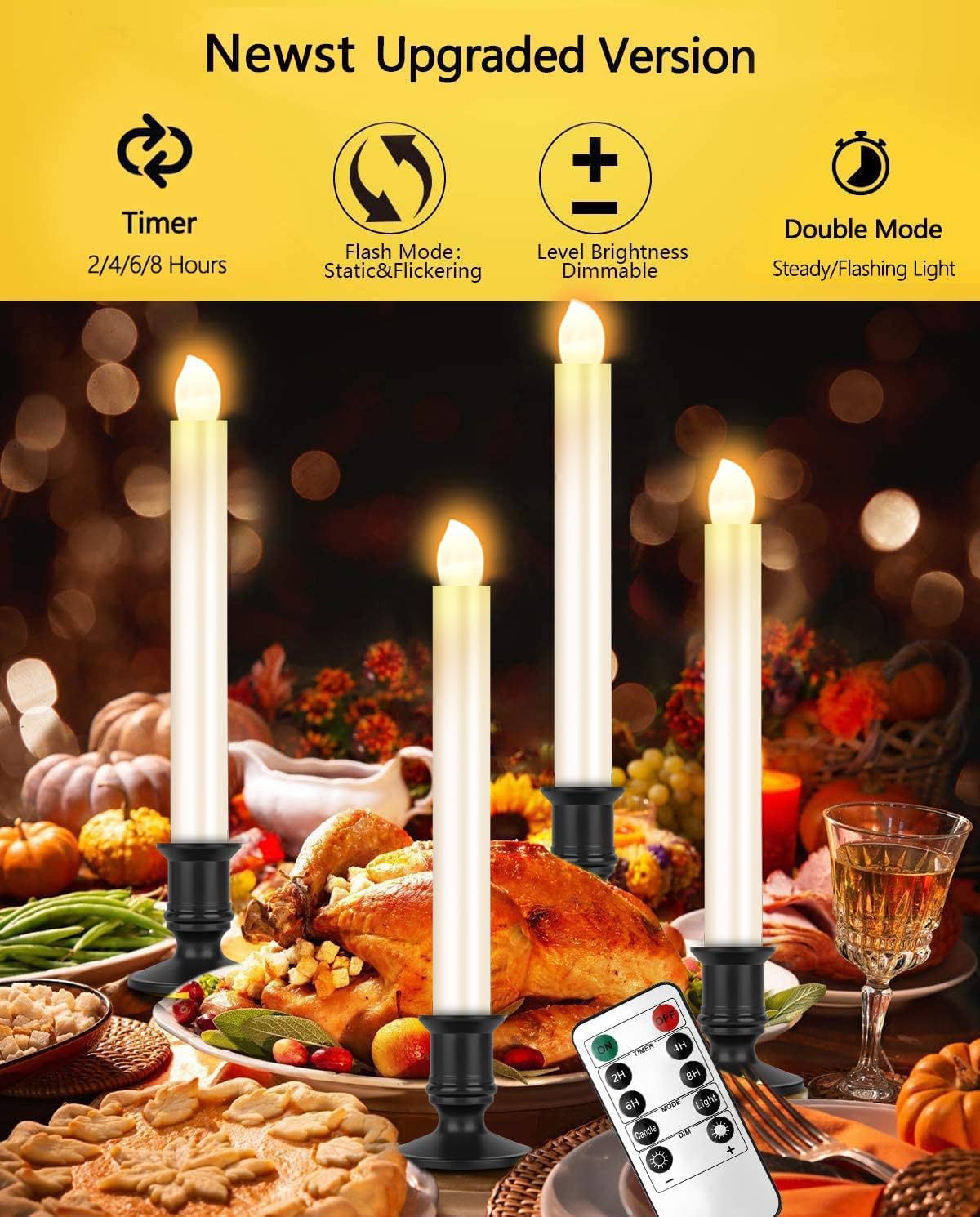 YAUNGEL Window Candles, 20 Pack LED Christmas Candles for Windows with Timer Electric Candle Lights with Removable Candle Holders Suction Cups for Christmas Decorations, Black