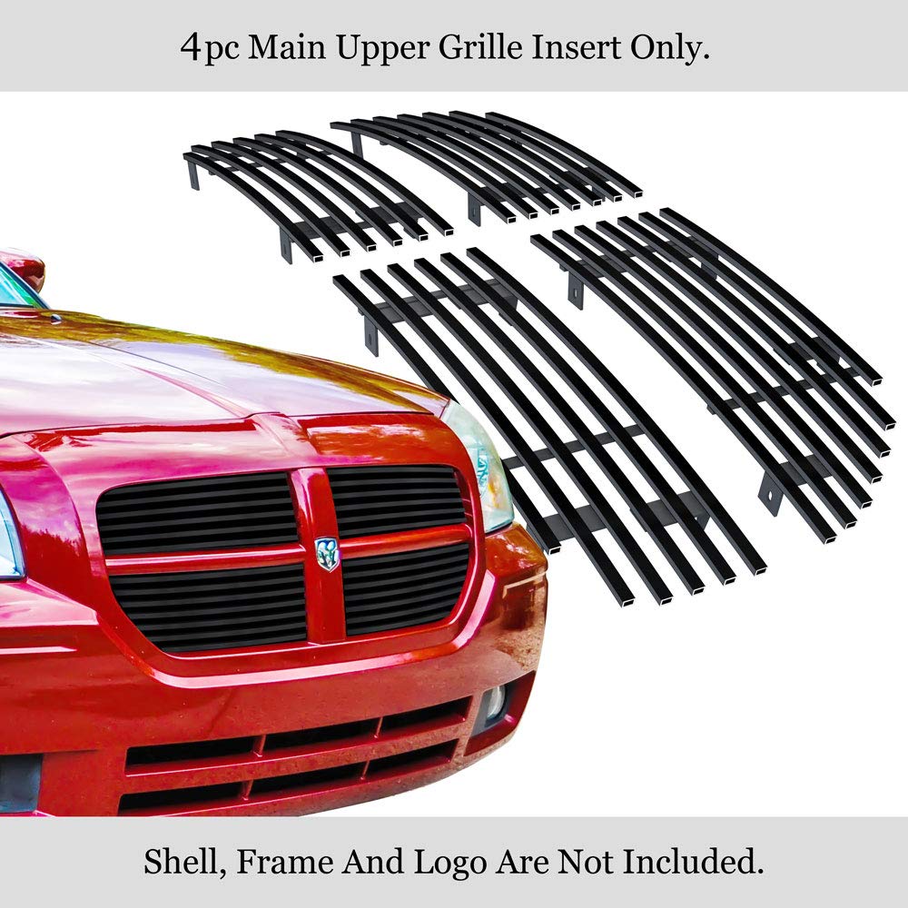 APS Compatible with Dodge Magnum 2005-2007 Main Upper Stainless Steel Black 8x6 Horizontal Billet Front Grill Grille Insert D85037J