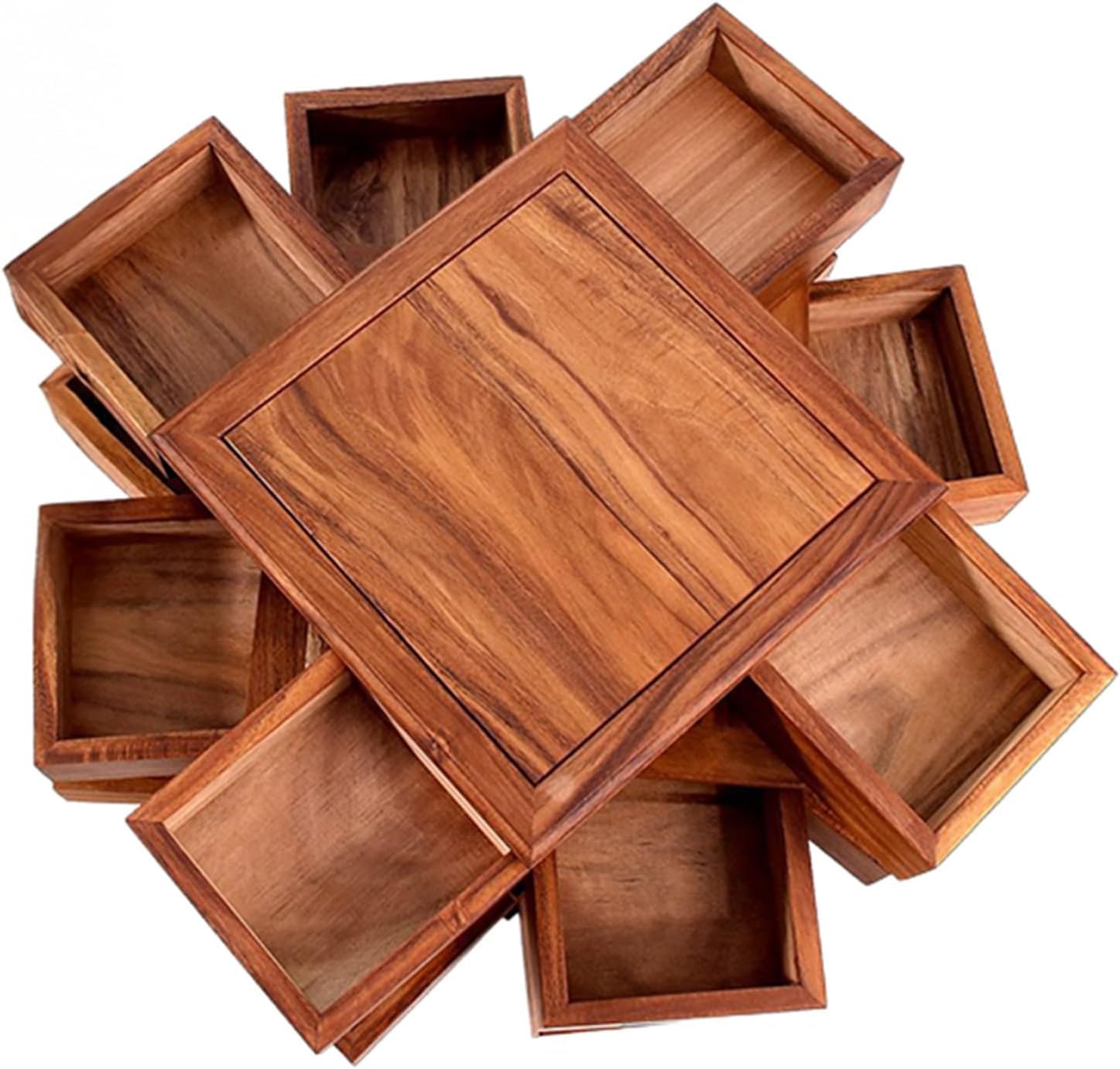 Organizador giratorio de madera de tres niveles para joyas, cosméticos y aperitivos, acabado de caoba para el hogar u oficina (tres capas)