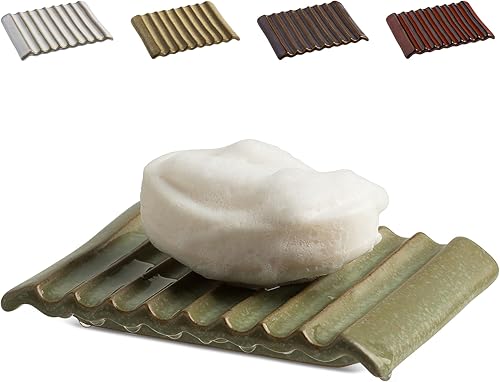 Miniatura 22 de Jaboneras, Jabonera de Ducha de Cerámica con Diseño de Cascada, Portajabón de Barra Autodrenante Ahorrador de Jabón para Ducha, Baño, Fregadero,