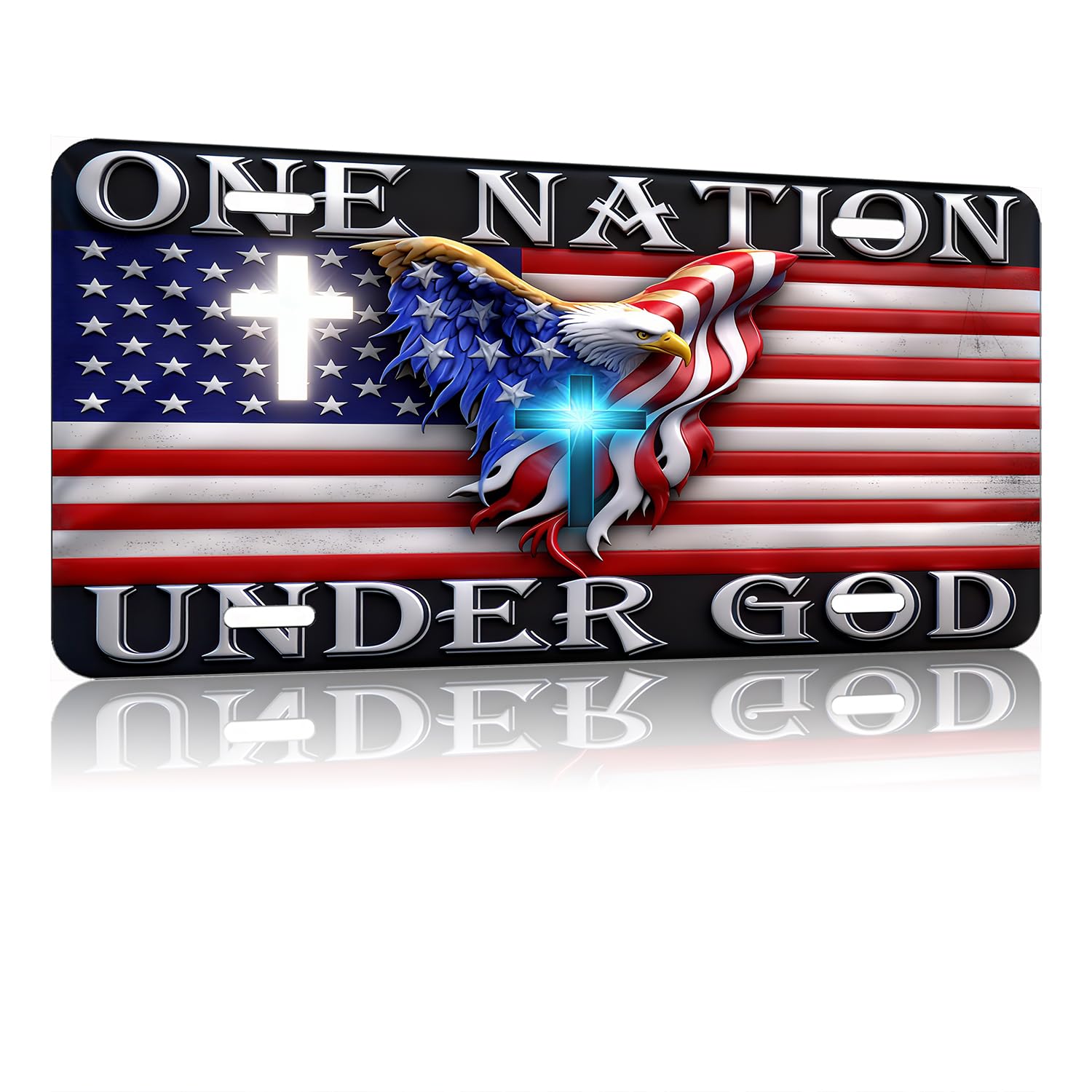 ONE Nation Under GOD.Front License Plate Aluminum Decorative License Plates Funny Metal Car Plate 6"X12" Novelty Vanity Tag Cover with 4 Holes Car